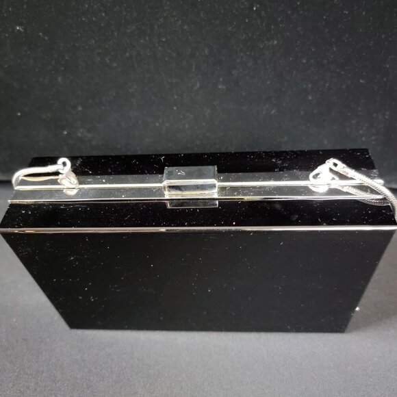 Rachel Zoe Box of Style Black Acrylic Clutch Crossbody | Silver Chain Strap - Picture 6 of 9